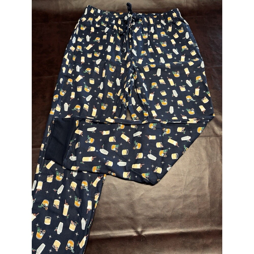 Jockey Men’s Medium Navy Blue Cocktail Flannel Sleep Pant Mixed Drinks Party